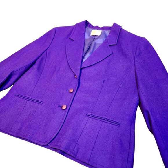 Vintage 80s Pendleton Virgin Wool Jacket Blazer Purple Grandpa Boho Cottage L - Picture 3 of 8